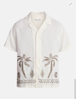 NWT Men's Short Sleeve Embroidered Palm Tree Camp Shirt Medium