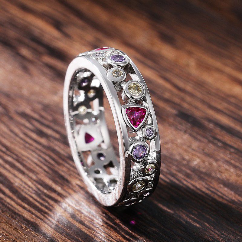 "CZ Colorful Gemstones Multi Shapes Eternity Rings For Women, HA4150-6

