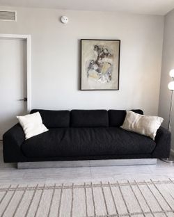 CB2 Couch Noor Green Bucle Long Sofa