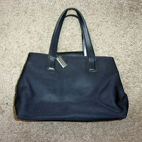 Coach Purse Black Vinyl Leather Handles Bag Charm