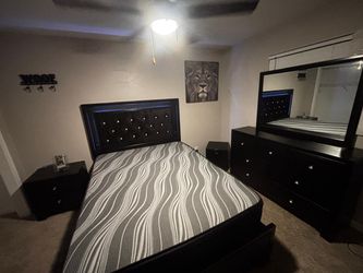 Queen Bedroom Set – $1,200  Beautiful black queen-size bedroom set for sale — $1,200 for everything pictured!