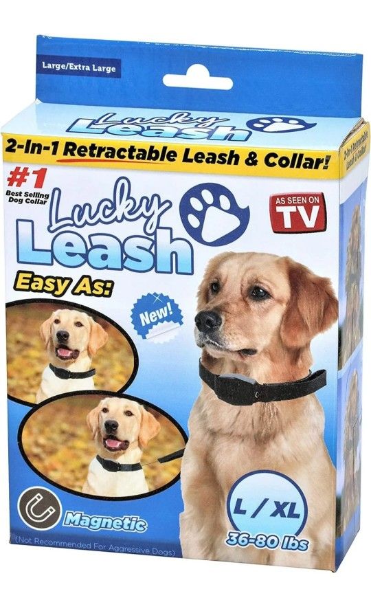 Lucky Leash 2n1 Retractable Leash & Collar- Large/X-Large/New