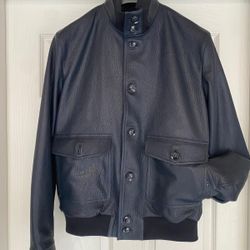 Kiton Navy Blue Lambskin, Leather Jacket