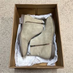 Beige Suede Ankle Boots with Side Zip