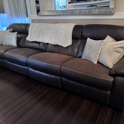 Large Leather Automatic Reclining Sofa 