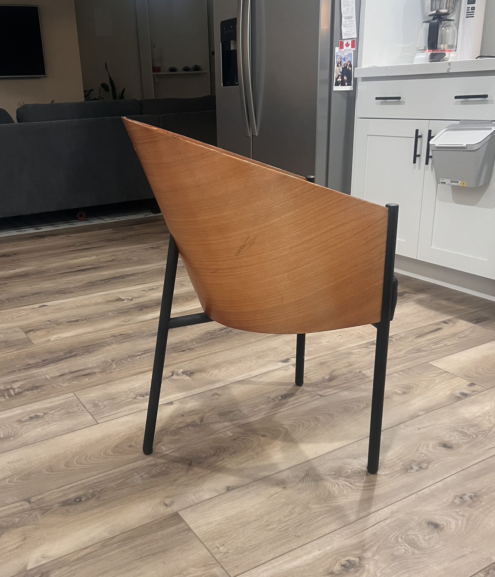 Vintage MCM Phillipe Starck Costes Armchair Mahogany and leather 3 Legs