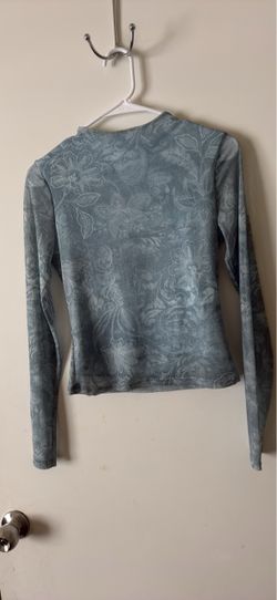 Blue Floral Mesh Long Sleeve Top small