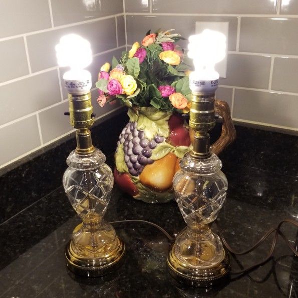 Pair of Vintage NATHAN LAGIN Hand Cut Crystal Lamps Made in Germany