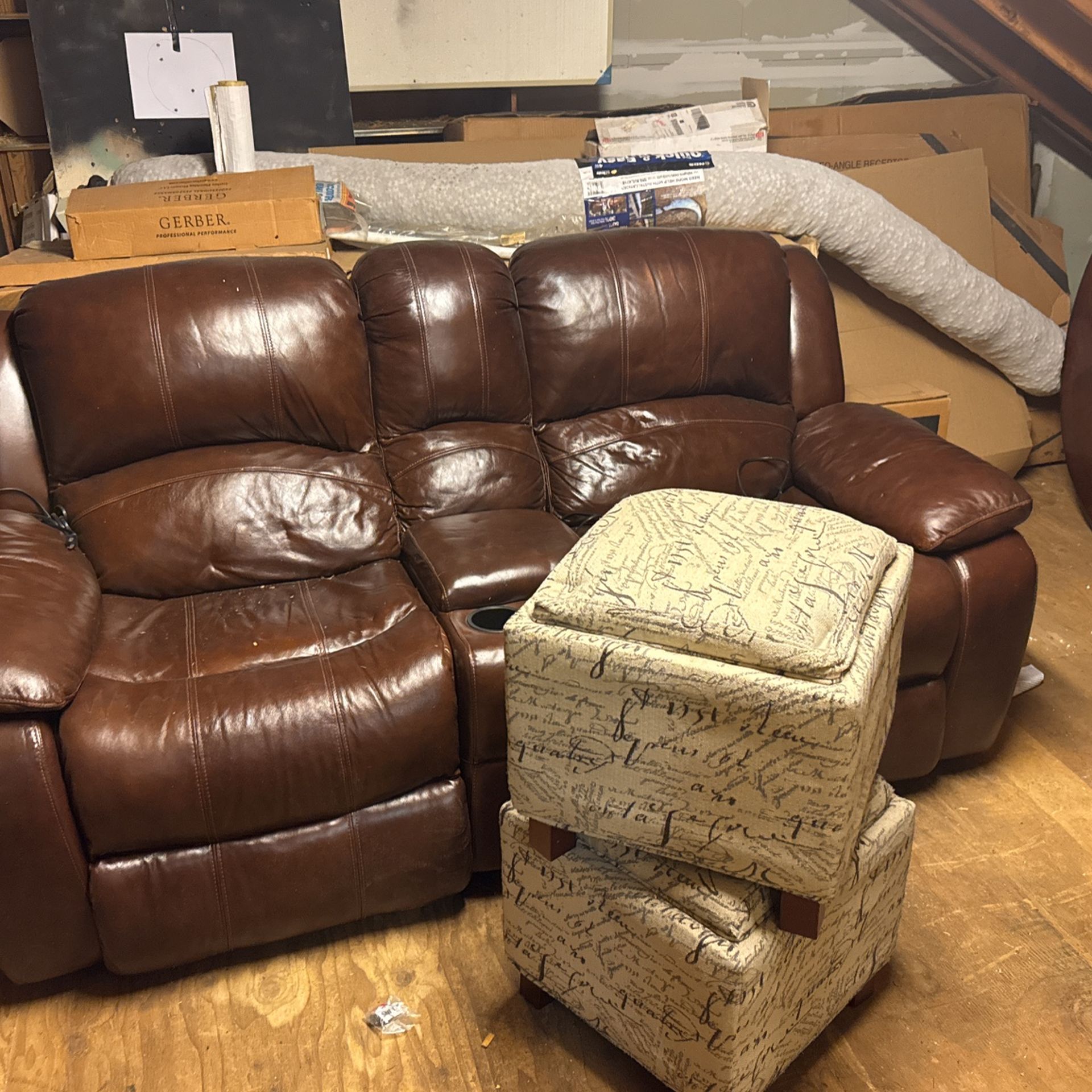 3 Piece Brown Leather Love Seat