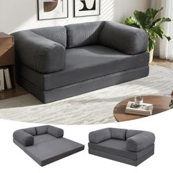 COMAX Futon Sofa Bed, 4-in-1 Floor Foldable Sofa Couch Queen with L-Shaped Armrests, Convertible Folding Chair Bed Sleeper Mattress Fold Out Comfy Lou