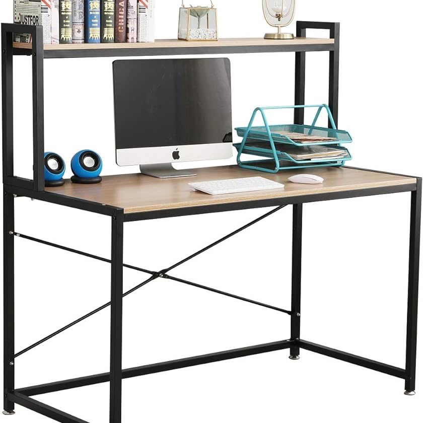 soges Computer Desk 47.2 inches Desk Office Desk with Shelf Workstation for Home Office Desk Writing Table,Oak&Black DX-2025OB