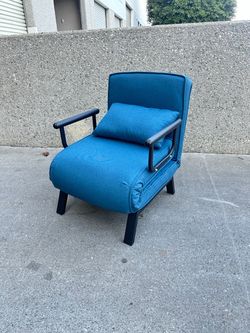 Blue chair sofa bed with side pillow