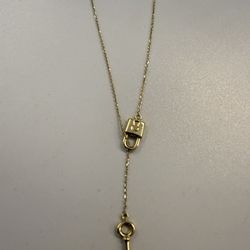 Gold Lock and Key Lariat Necklace
