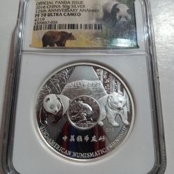 2016 China 50g Silver 125th Anniversary Anaheim - PF 70 Ultra Cameo Silver Medal 