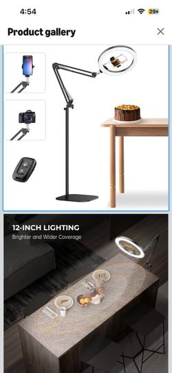 12" Ring Light with Stand Tripod for iPhone, Overhead Phone Camera Mount, Adjustable 72" Height Tripod Holder Floor, Phone Stand for Video Recording F