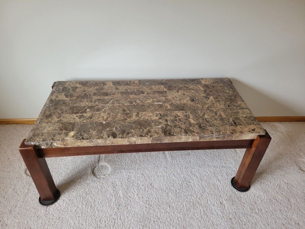 Marble Coffee Table Set - Brown