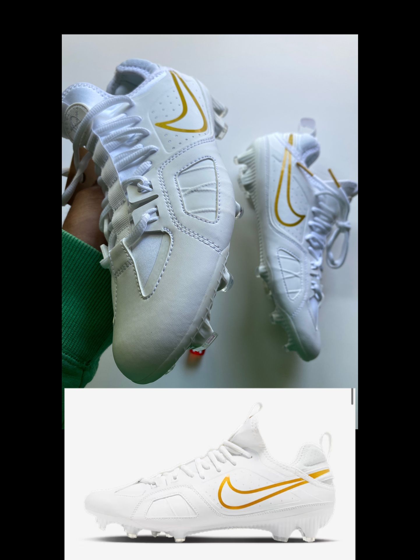Nike Huarache 9 Varsity LAX Lacrosse Cleats White/Gold Men’s sz 8.5 & 11 available NEW NO BOX