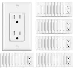 BESTTEN 50 Pack 15 Amp Decorator Receptacle Outlet, Tamper Resistant Receptacle, Residential and Commercial Use, Wallplate Included, 15A/125V/1875W, W