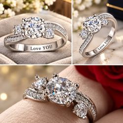 I Love You Silver Promise Ring Size 8 - 3 Stone Twist CZ