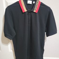 Burberry Logo Detail Cotton Piqué Polo Black Collar M size T-shirt
