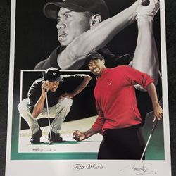 Tiger Woods PGA 18x24 Lithograph Poster By Tim Cortes