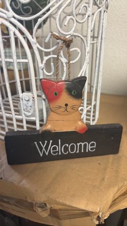 Wooden Cat Welcome Sign Hanging Decor