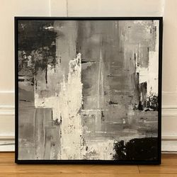 Abstract Black and White Framed Oil Painting, 20" x 20"