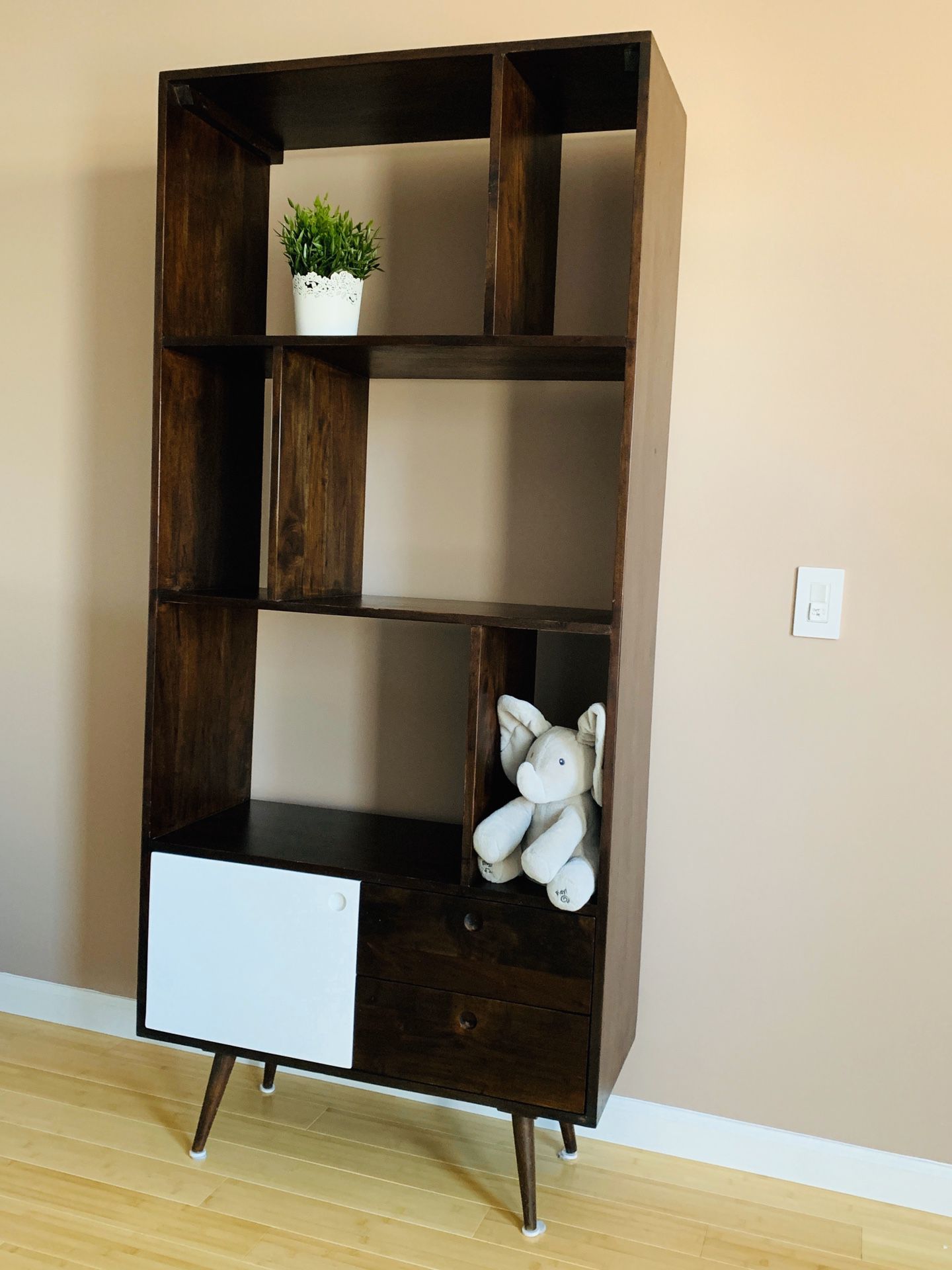 Walnut Bookshelf with Warranty. Mid-Century style solid wood Bookcase.