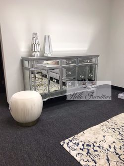 New Morgan Mirrored Cabinet Dresser with Crystal Knobs