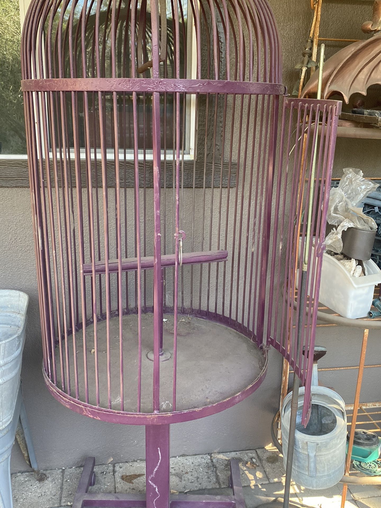 Vintage Wrought Iron Bird Cage On Wheels