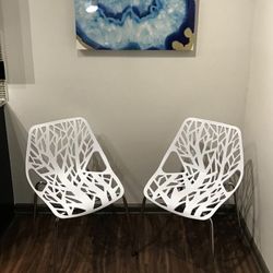 New Set Of 2 White Silver Stencil Chairs Modern Dining Chairs