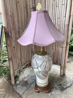 Vintage Ethan Allen Chinoiserie Porcelain countertop Lamp palm leaves 
