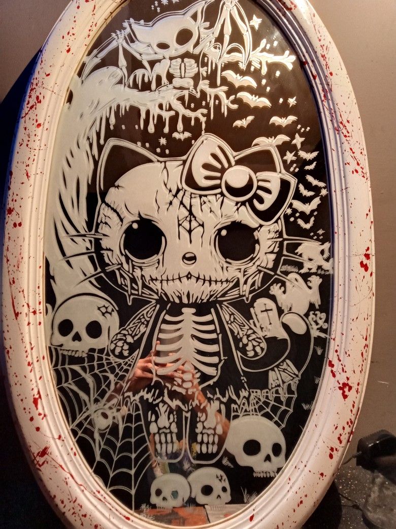 Hand Engraved Evil Hello Kitty Mirror