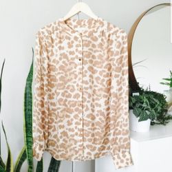 Banana Republic Leopard Animal Print Career Work Blouse Chiffon Shirt Size 12P