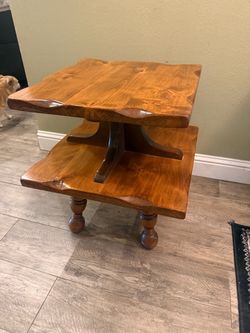Solid Wood Rustic Live Edge 2-Tier End Table / Accent Table