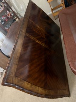 Large Dark Wood Dining Table with Carved Edge