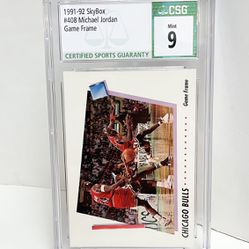1991-92 SkyBox #408 Michael Jordan Game Frame CSG Mint 9 Basketball Card