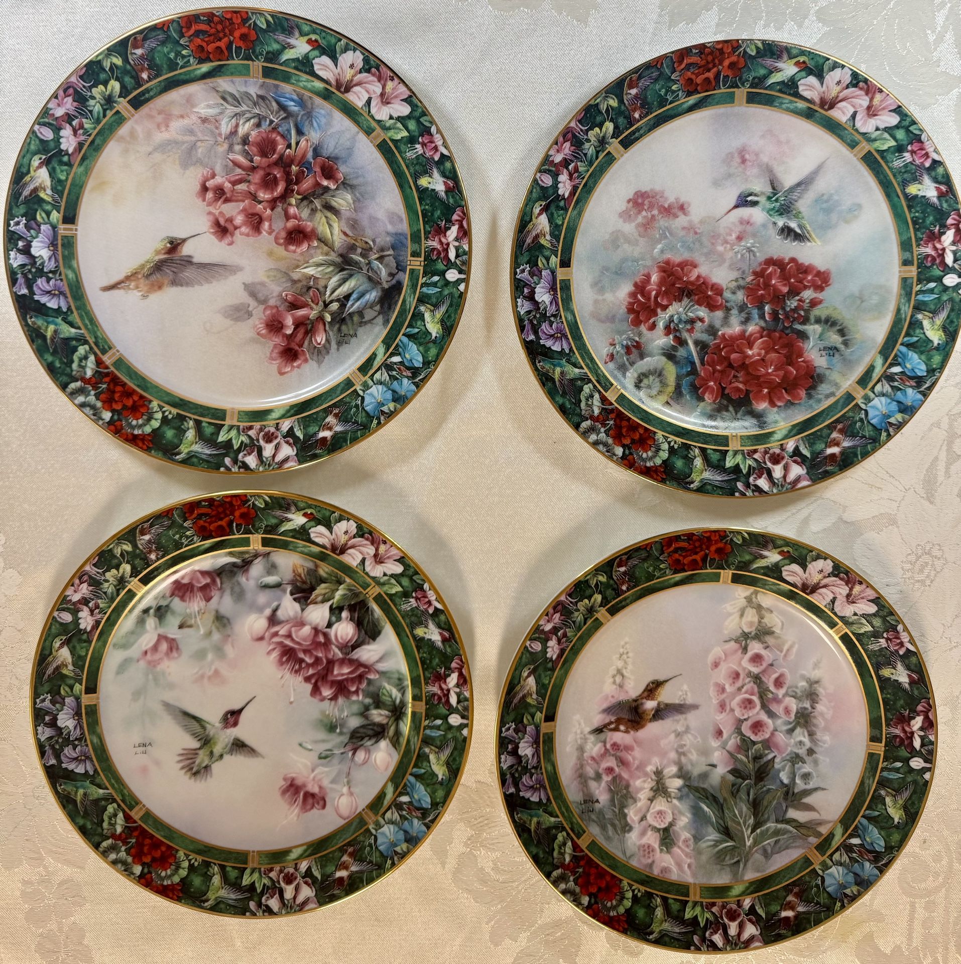 Set of 4 - Lena Liu Hummingbird Treasury Porcelian Plates WL George early 90s