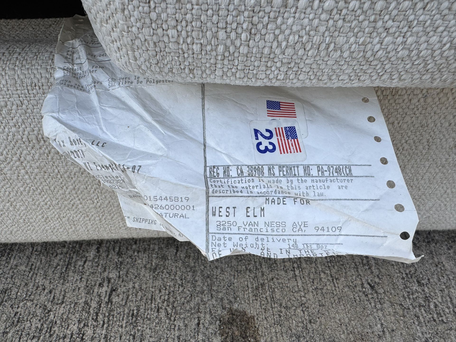 West Elm Cream/White L-Shape Sectional