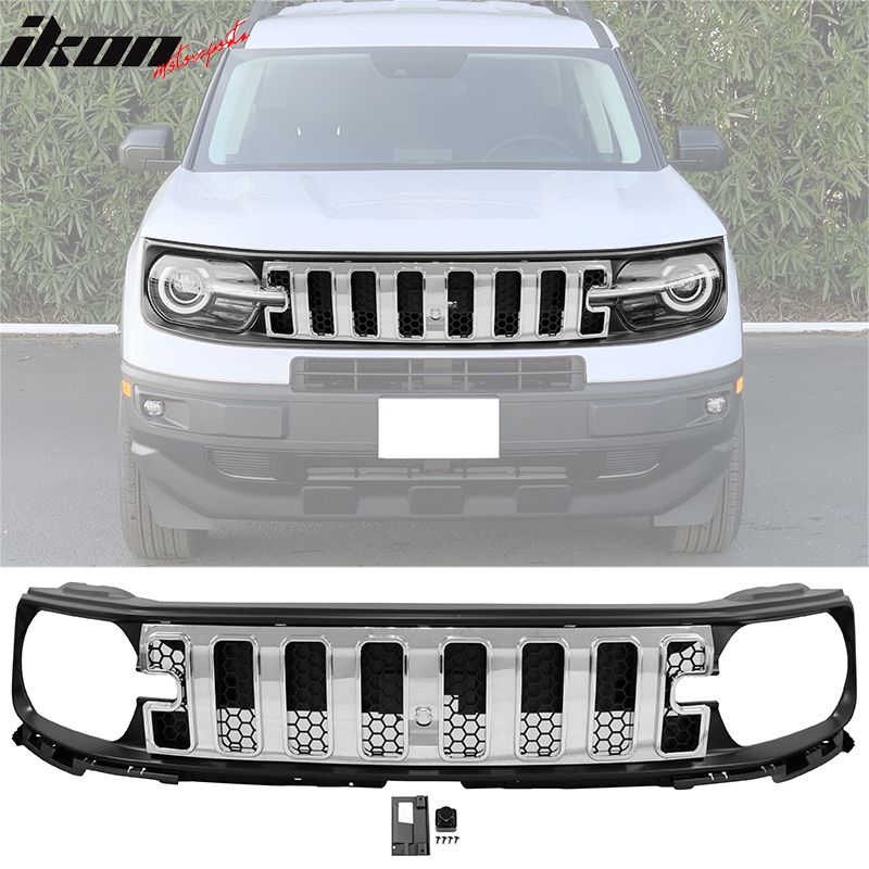 Fits 2021-2025 Ford Bronco Sport Grille Upper Guard Chrome Mesh Bumper Grill Cover