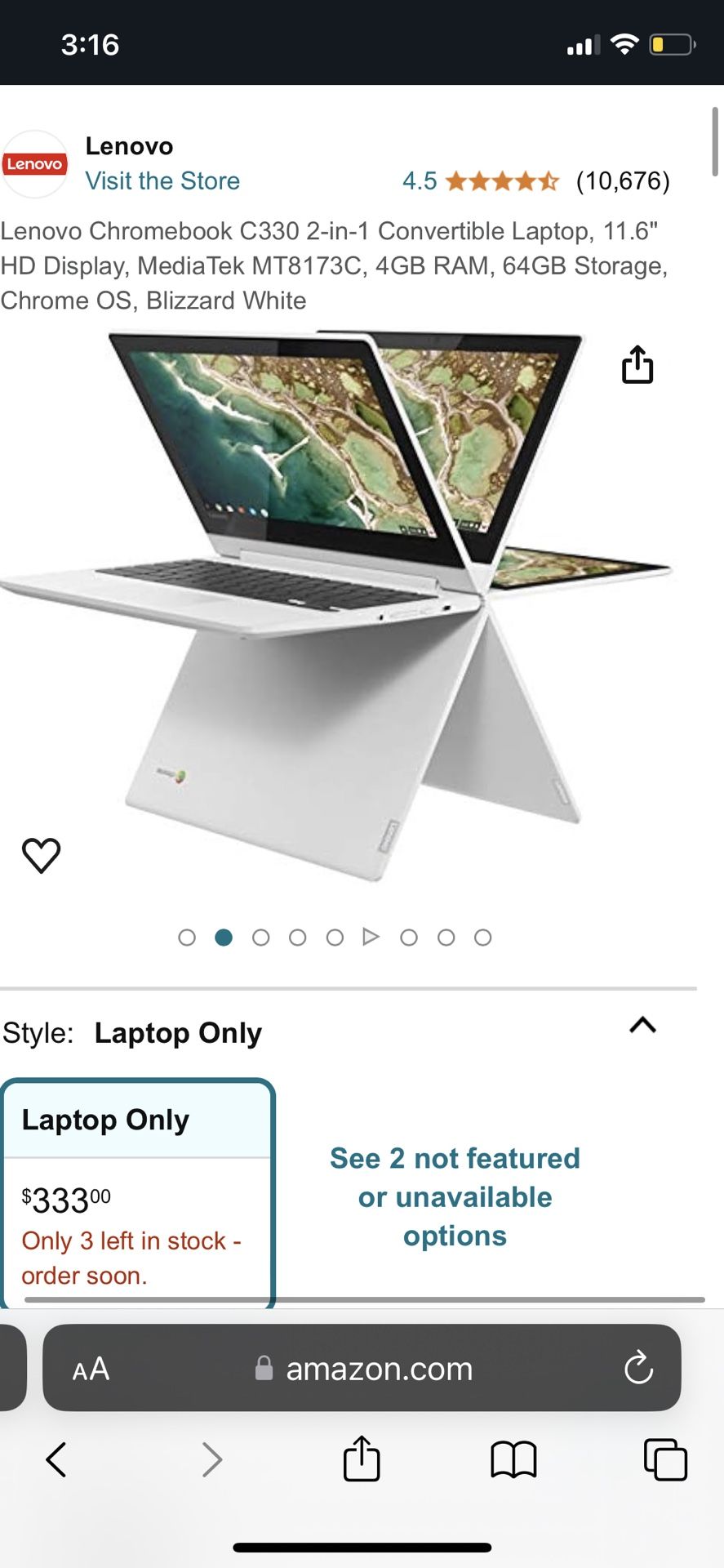 Lenovo Chromebook C330 2-in-1 Convertible Laptop