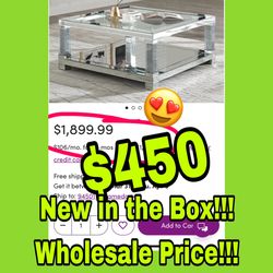 Beautiful New Mirrored Coffee Table W/ Crushed Diamonds 💎 Only $450!!! Original Price $1,900!!!