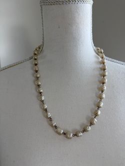 Vintage Cream Pearl and Silver-Tone Beaded Necklace