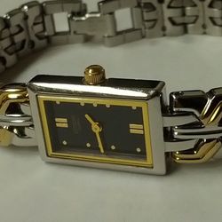 Citizen Elegance Quartz 2 Tone Slim Rectangular Black Dial Ladies Fashion Bracelet Watch 5421-S029021