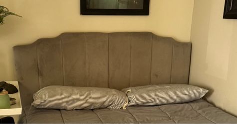 Grey Velvet Queen Headboard