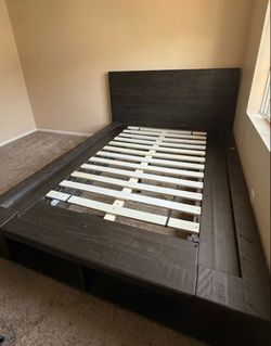 Dark Espresso Solid Wood Bed Frame with Headboard - Queen