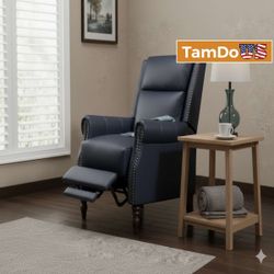 Midnight Blue Recliner Armchair, Nailhead Trim, Comfortable Lounge Chair (SN-014