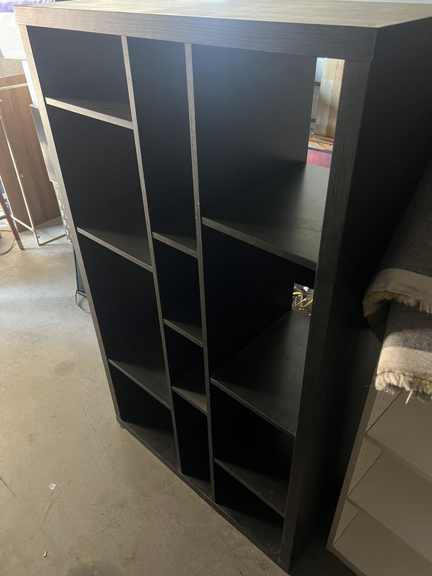 HARD WOOD BLACK MULTI SECTION CUBBY STORAGE RACK SHELF UNIT