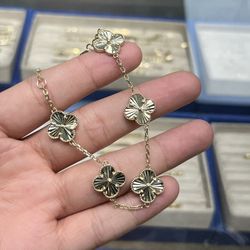 14k Real Solid Gold Clover Bracelet 