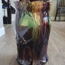 Antique Weller Pottery Majolica Water Lily Umbrella Stand 19th Century